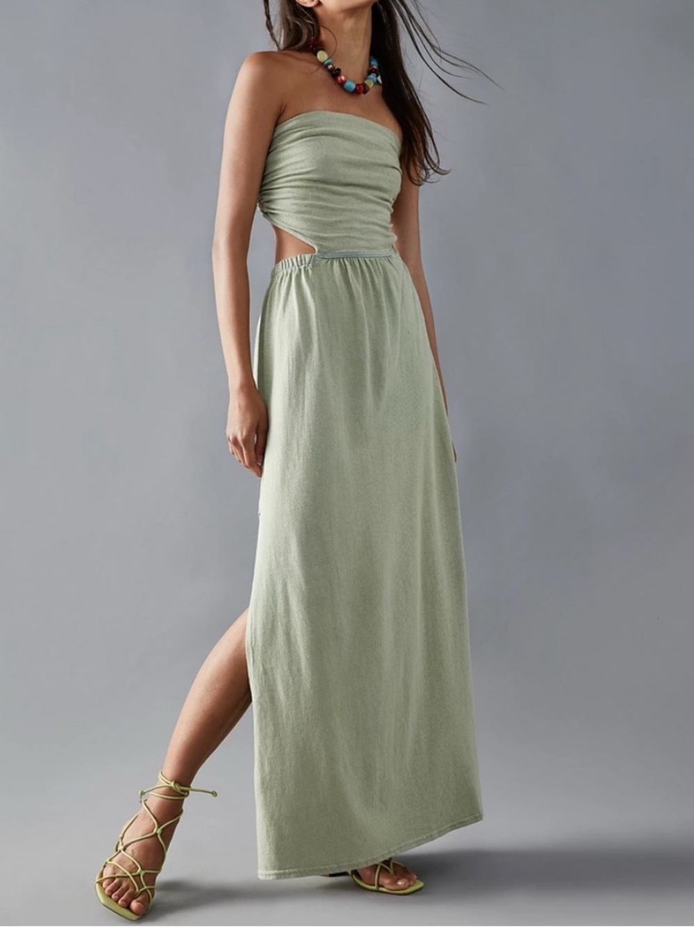 Free People Tangelica
Strapless Cutout Maxi Dress Sage Green 100% Cotton Sz L